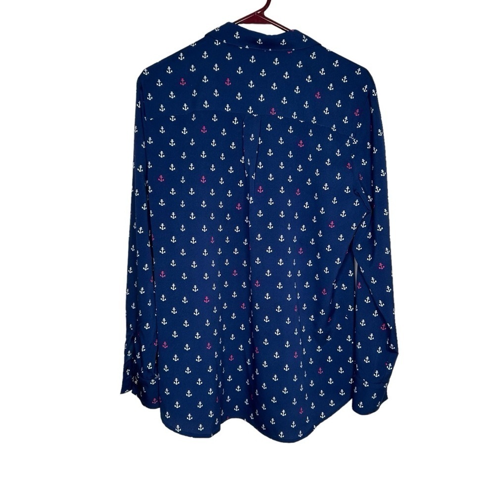 C. Wonder Women’s Anchor Print Button Front "Carrie" Blouse Navy Size 10 - Picture 5 of 7